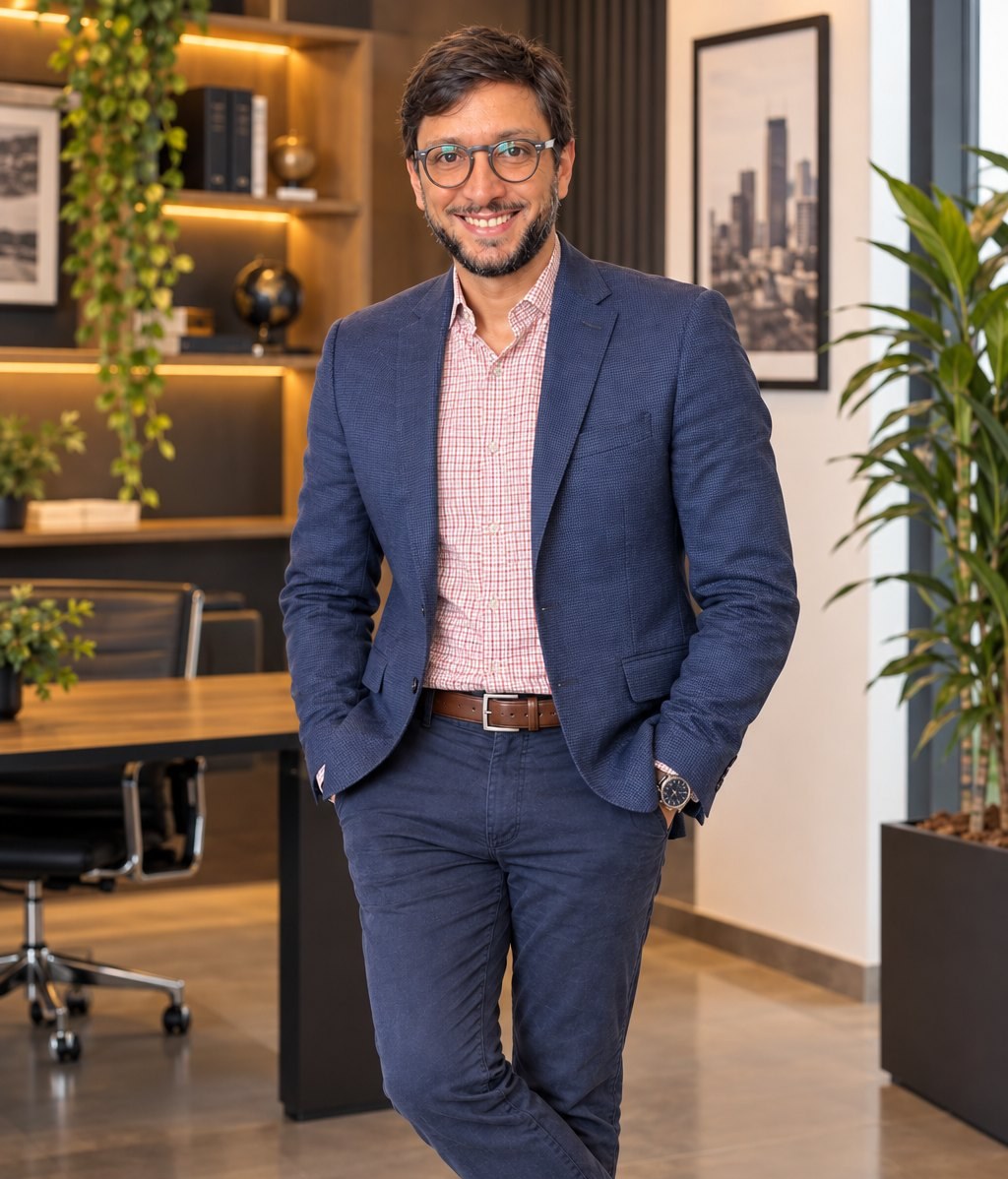 Retrato de Fábio Aléssio Minatel, arquiteto e urbanista, avaliador e perito, fundador da Alessio Engenharia e Arquitetura